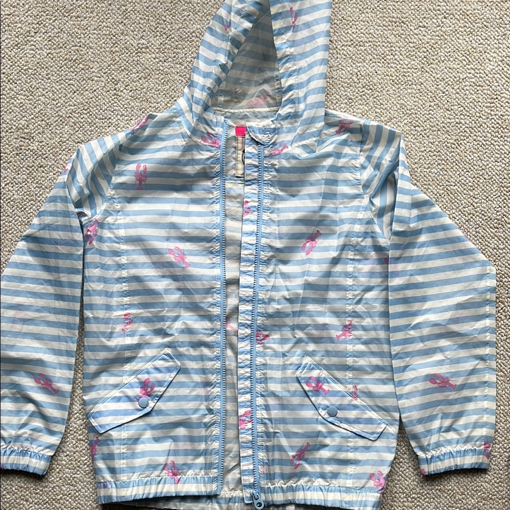 Joules Girl's 11-12 y  Blue and White Striped Hooded Rain Jacket